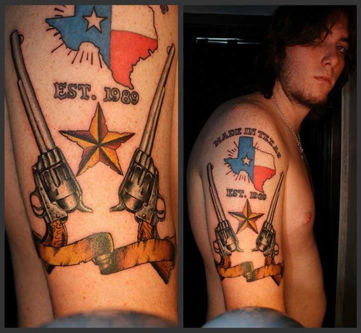 Permalink to 12 Awesome Texas Tattoos. brandon-guns-tattoo. 